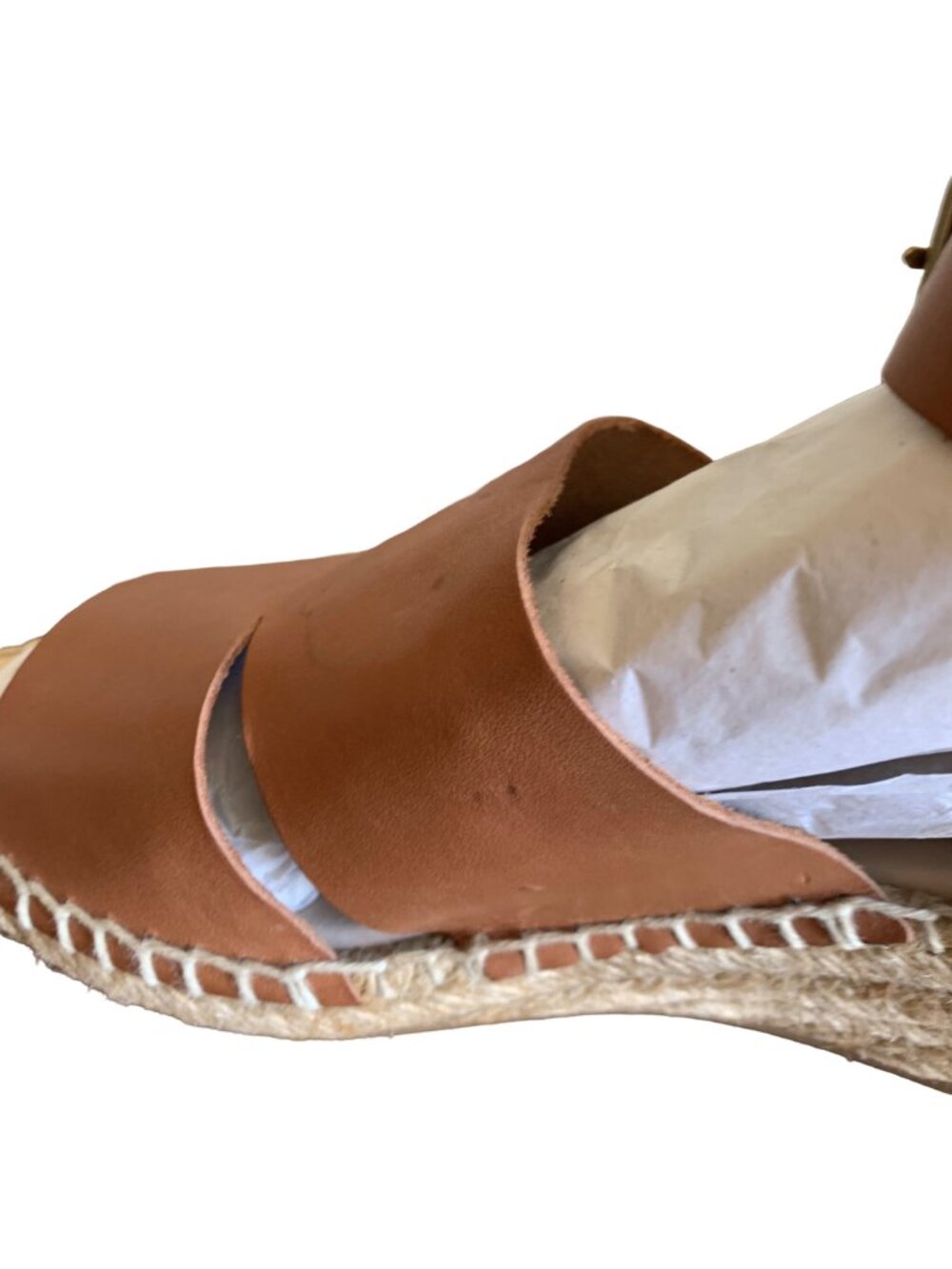 ERIC MICHAEL Tan Bridget Espadrille Ankle Wrap Wedge Leather Boho Sandals Sz 5.5 - Picture 8 of 9